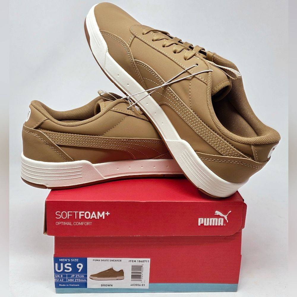 PUMA Men's Skate Court Buck Sneaker Low Top Softfoam Brown Lace Up Size 9 NIB
